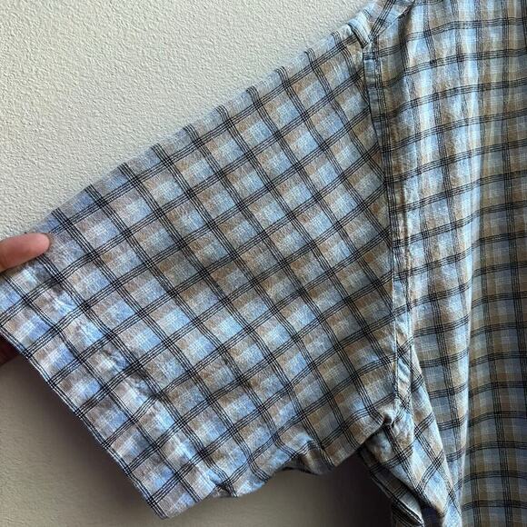 Club Room Shirt Mens XXL Blue Plaid Short Sleeve Button Front Linen Cotton Blend - Picture 5 of 6
